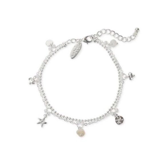 Style & Co. Jewelry - Silver-Tone Star & Mixed Shaky Charm Double-Row Ankle Bracelet New